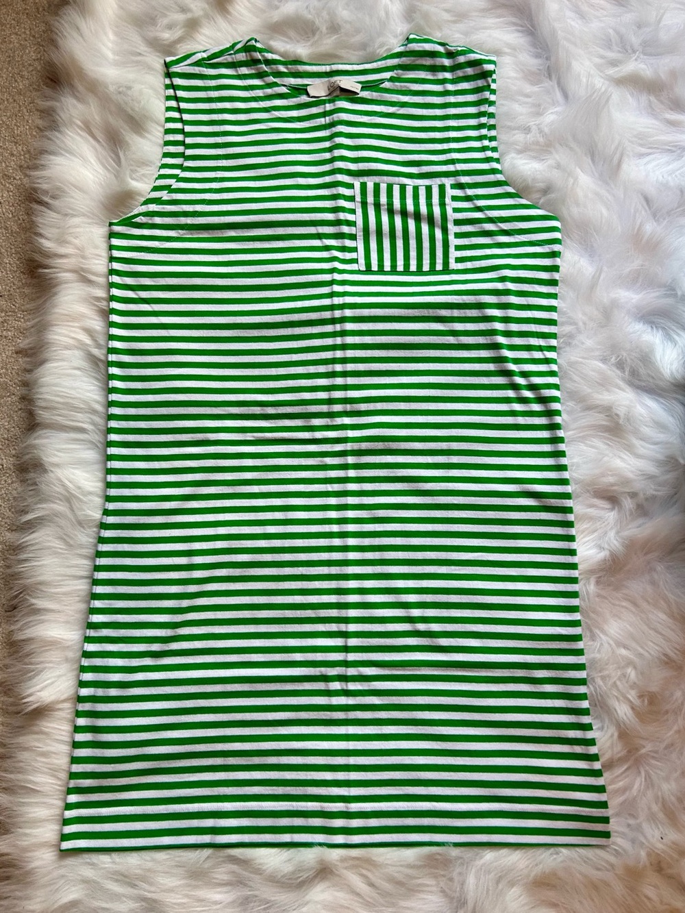 LOFT Green & White Sleeveless Dress with Chest Pocket